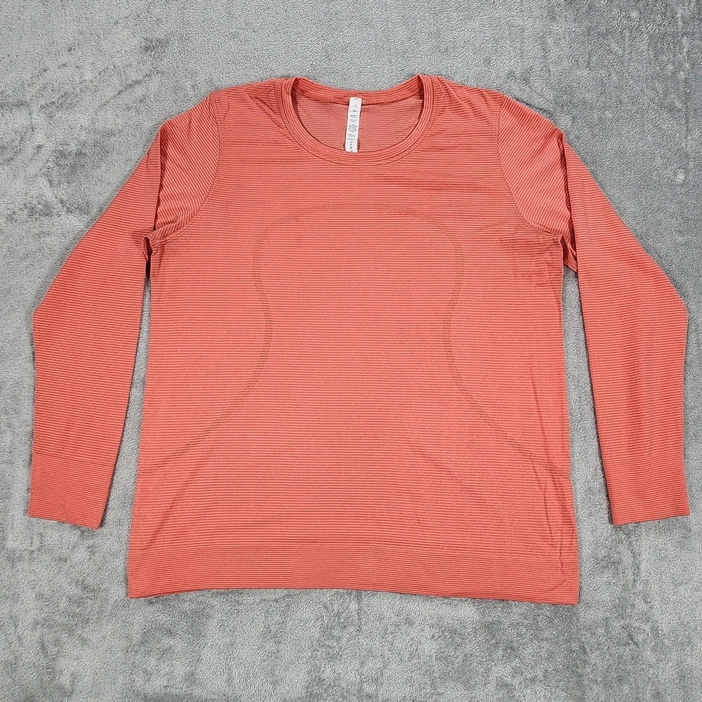 Lululemon Swiftly Tech Shirt Womens 12 Pink Stripe Long Sleeve Running Top